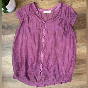 Loft Button Up See Through Blouse Purple